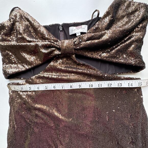 HALSTON Chloe Gown Maxi Dress in Sequins Espresso Brown Size 12 - Picture 5 of 16
